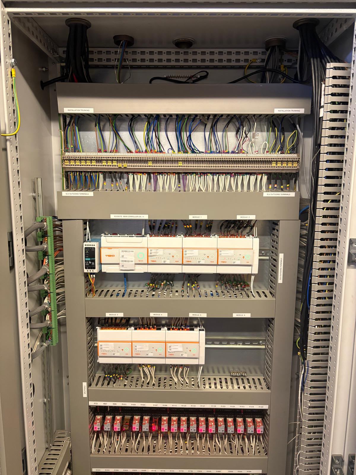 Upgraded Trend IQ5 BMS control panel with new controllers and I/O modules after the main plant controls upgrade